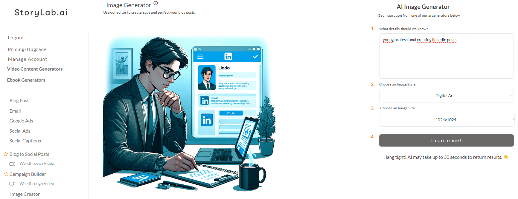 How to use AI LinkedIn Post Generator create images example